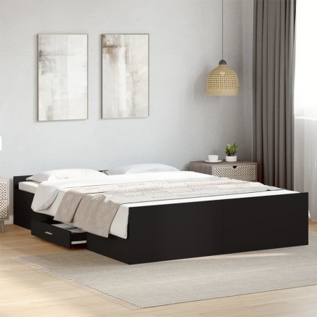 Cadre de lit avec tiroirs sans matelas noir 140x200 cm 