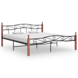 Cadre de lit sans matelas noir métal bois chêne 200x200 cm 