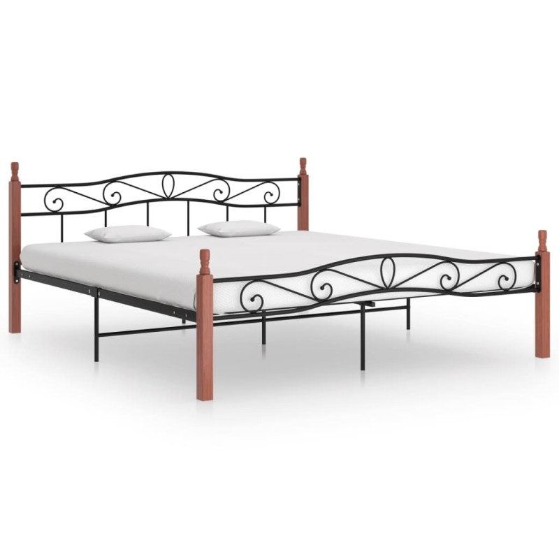 Cadre de lit sans matelas noir métal bois chêne 200x200 cm Cadre de lit sans matelas noir métal bois chêne 200x200 cm
