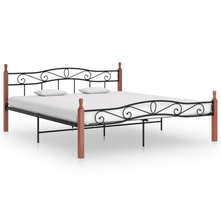 Cadre de lit sans matelas noir métal bois chêne 200x200 cm 