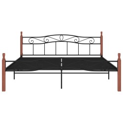 Cadre de lit sans matelas noir métal bois chêne 200x200 cm 
