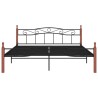 Cadre de lit sans matelas noir métal bois chêne 200x200 cm 