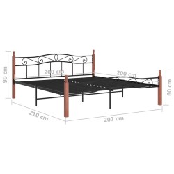 Cadre de lit sans matelas noir métal bois chêne 200x200 cm 