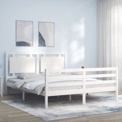 Cadre de lit sans matelas blanc bois de pin massif 