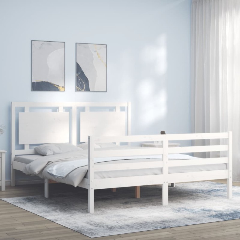 Cadre de lit sans matelas blanc bois de pin massif 