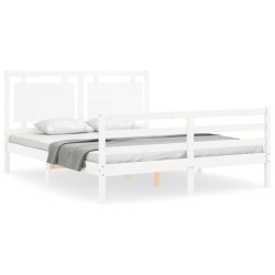 Cadre de lit sans matelas blanc bois de pin massif 