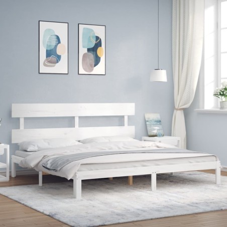 Cadre de lit sans matelas blanc 200x200 cm bois massif de pin 