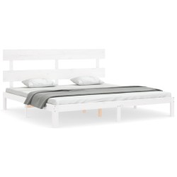 Cadre de lit sans matelas blanc 200x200 cm bois massif de pin 