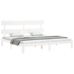 Cadre de lit sans matelas blanc 200x200 cm bois massif de pin 