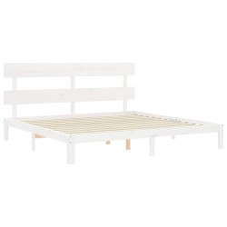 Cadre de lit sans matelas blanc 200x200 cm bois massif de pin 