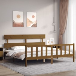 Cadre de lit sans matelas marron miel 200x200cm bois pin massif 