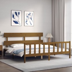 Cadre de lit sans matelas marron miel 200x200cm bois pin massif 