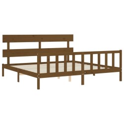 Cadre de lit sans matelas marron miel 200x200cm bois pin massif 