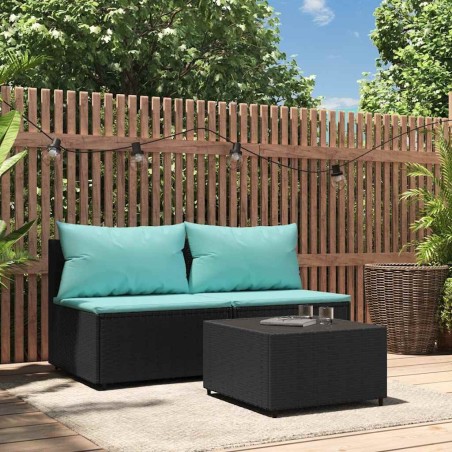 Salon de jardin 3 pcs avec coussins Noir Résine tressée 