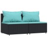 Salon de jardin 3 pcs avec coussins Noir Résine tressée 