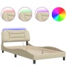 Cadre de lit avec LED sans matelas crème 100x200 cm tissu 