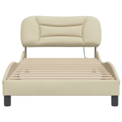 Cadre de lit avec LED sans matelas crème 100x200 cm tissu 
