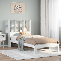 Lit bibliothèque sans matelas blanc 90x190cm bois de pin massif 