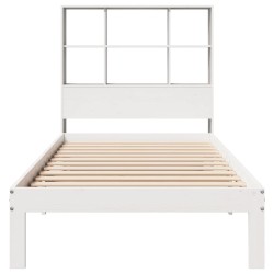Lit bibliothèque sans matelas blanc 90x190cm bois de pin massif 