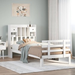 Lit bibliothèque sans matelas blanc 75x190cm bois de pin massif 