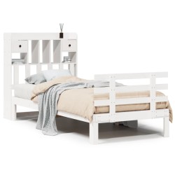 Lit bibliothèque sans matelas blanc 75x190cm bois de pin massif 