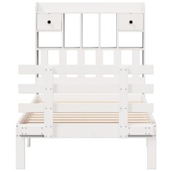 Lit bibliothèque sans matelas blanc 75x190cm bois de pin massif 