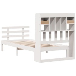 Lit bibliothèque sans matelas blanc 75x190cm bois de pin massif 