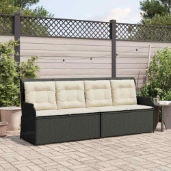 Banc inclinable de jardin avec coussins noir résine tressée 