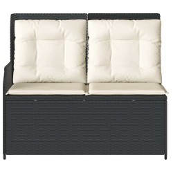 Banc inclinable de jardin avec coussins noir résine tressée 