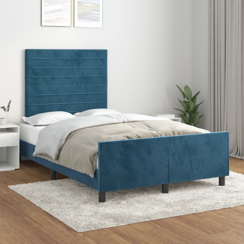 Cadre de lit sans matelas bleu foncé 120x190 cm velours 