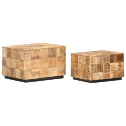 Tables basses 2 pcs avec design de blocs Bois de manguier brut 