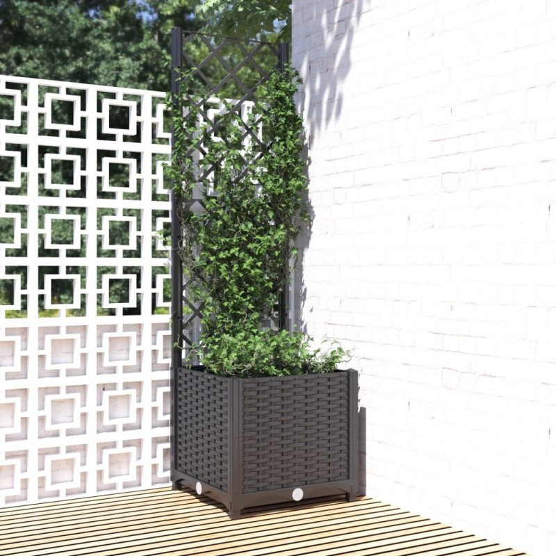 Jardinière avec treillis Noir 40x40x136 cm PP Jardinière avec treillis Noir 40x40x136 cm PP