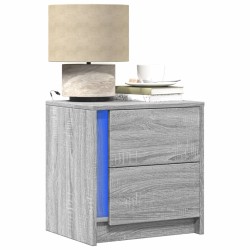 Armoire de chevet et lumières LED sonoma gris bois d'ingénierie 