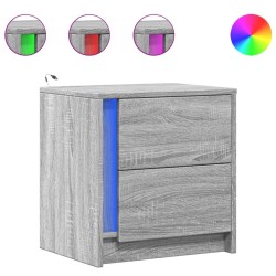 Armoire de chevet et lumières LED sonoma gris bois d'ingénierie 