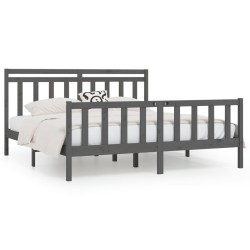 Cadre de lit sans matelas gris bois massif de pin 180x200 cm 