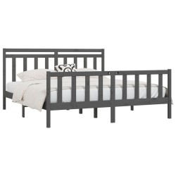 Cadre de lit sans matelas gris bois massif de pin 180x200 cm 