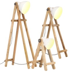 Lampadaires 3 pcs Blanc E27 Bois de manguier massif 