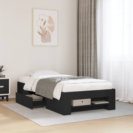 Cadre de lit sans matelas noir 100x200 cm bois d'ingénierie 
