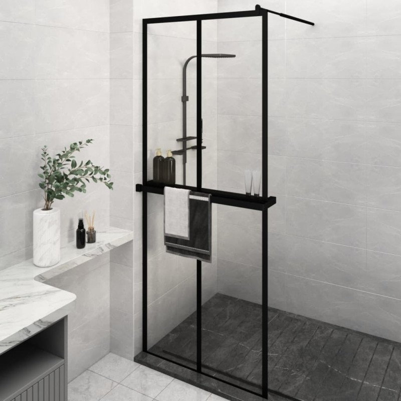 Paroi de douche avec étagère Noir 80x195 cm Verre ESG&Aluminium 