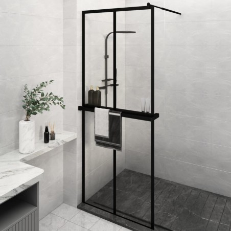 Paroi de douche avec étagère Noir 80x195 cm Verre ESG&Aluminium 
