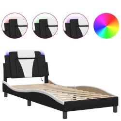 Cadre de lit avec LED sans matelas noir et blanc 90x190 cm 