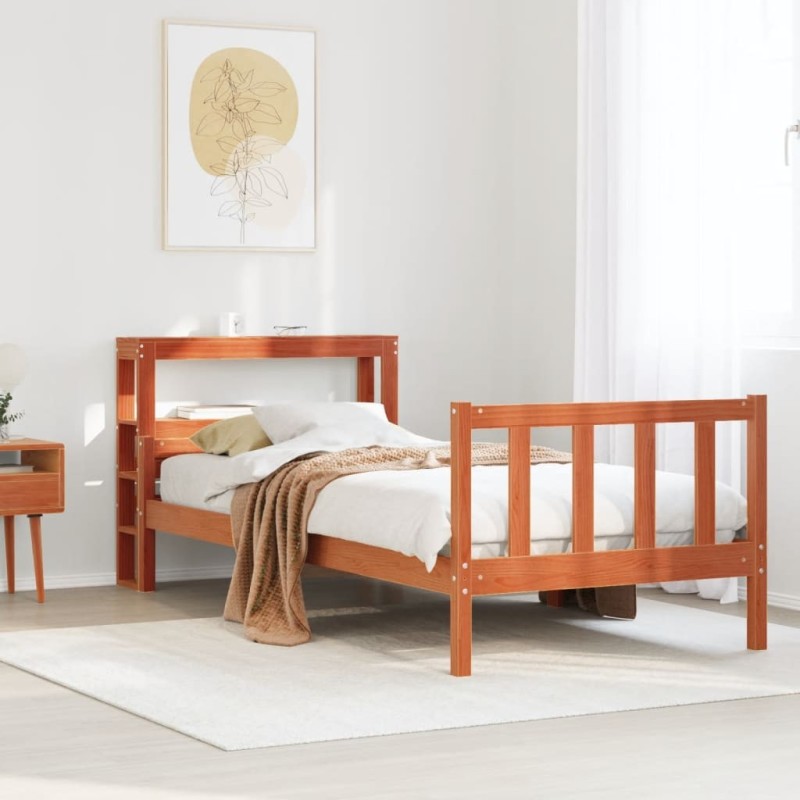 Cadre de lit avec tête de lit sans matelas cire marron 90x190cm 