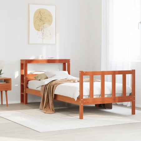 Cadre de lit avec tête de lit sans matelas cire marron 90x190cm 