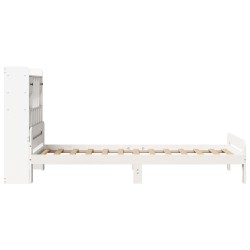 Lit bibliothèque sans matelas blanc 75x190cm bois de pin massif 