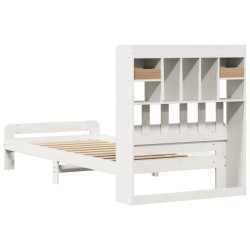 Lit bibliothèque sans matelas blanc 75x190cm bois de pin massif 