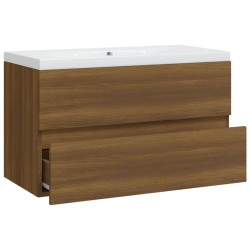 Meuble lavabo avec bassin intégré Chêne brun Bois d'ingénierie 