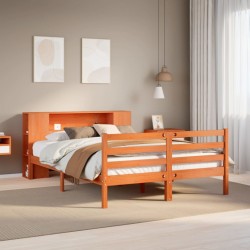 Lit bibliothèque sans matelas cire marron 120x190cm pin massif 