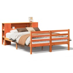 Lit bibliothèque sans matelas cire marron 120x190cm pin massif 