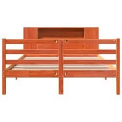 Lit bibliothèque sans matelas cire marron 120x190cm pin massif 