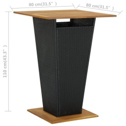 Table de bar Noir 80x80x110 cm Résine tressée et bois d'acacia 
